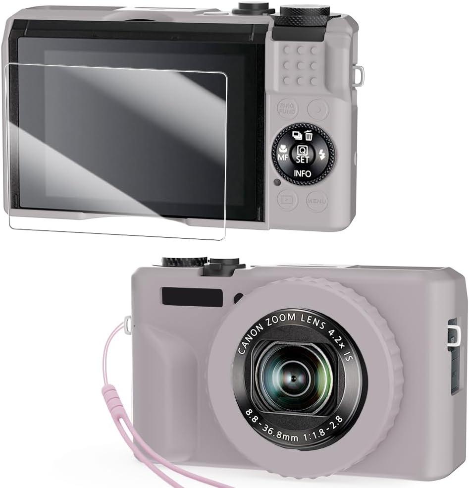 2 x Silicone Case for Powershot G7X Mark II Digital Camera with with Removable Lens Cover and Screen Protector and a Lanyard for Powershot G7X Mark II Accessories -(Rose Grey)