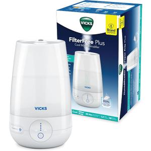 Vicks FilterFree Plus Cool Mist Plus Humidifier (VUL565), Medium Room Filter-Free Cool Mist Humidifier for Baby, Kids and Adult Rooms, Works with Vicks VapoPads