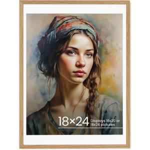 Vivelove 18x24 Oak Wood Picture Frames for Wall, Crafted Photo Frame with Mat to 16x20 Graduation Picture Display,Family Picture,Wedding Picture Tabletop & Wall Decoration