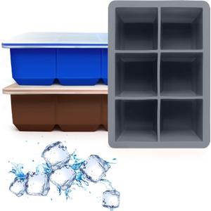 Silicone Ice Cube Trays 3 Pack - Large Size Silicone Ice Cube Molds with Leak Proof Removable Lid Square Ice Cube Tray And BPA Free for Cocktail,Whiskey, Stackable Flexible Ice (Gray)