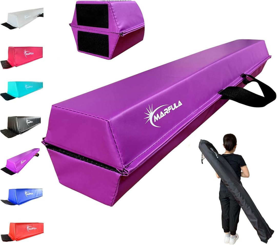 Balance Beam - Folding Floor Gymnastics Equipment for Kids, Non Slip Base - 6 FT to 10 FT for Home Gym Use (8 ft, Purple)