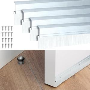 Hushee 4 Pcs 2x36 Inches Brush Door Sweep for Exterior, Aluminum Commercial Door Sweep Bottom All-Season Alloy Brush for Exterior and Interior Sealing Gaps Keeps Out Cold Air, Dust (White)