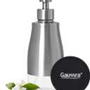 Gaussra Soap Dispenser with Coaster and Stickers, Brushed Nickel Stainless Steel Case Glass Liner Hand Pump Dispenser, Refillable Liquid Hand Soap Dispenser for Bathroom & Kitchen (11OZ / 320ML)