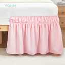 Vocander Pink Bed Skirt Queen Size 14 Inch Drop, Elastic Wrap Around Dust Ruffle Bed Skirting Easy to Put, Adjustable Tailored Bedskirts Fade & Wrinkle Resistant