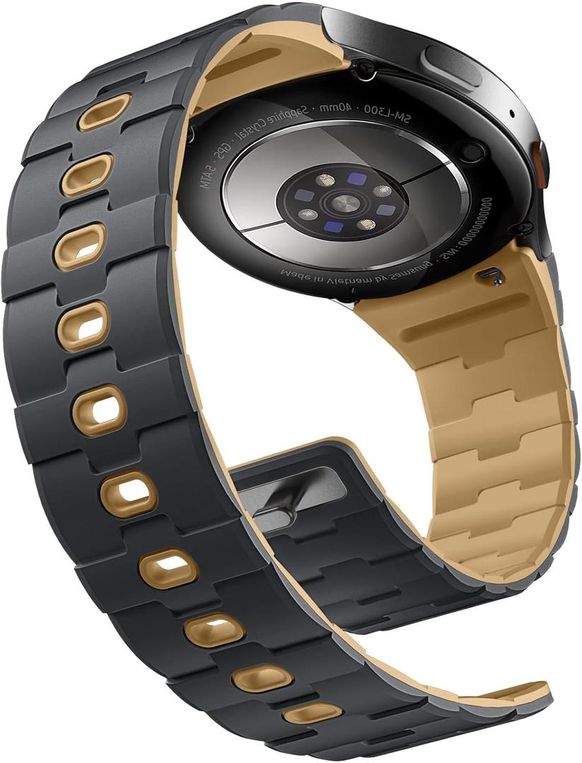 Bandletic No Gap Magnetic Band Compatible with Samsung Galaxy Watch 7 6 5 4 FE 40mm 44mm/for Galaxy Watch 6 4 Classic 43mm 47mm 42mm 46mm/Watch 5 Pro 45mm, 20mm Soft Silicone Watch Bands for Men Women (AnthraciteGray/Ochre)