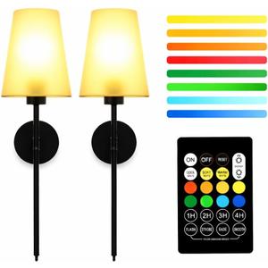 Set of 2 Rechargeable LED Wall Sconces with Remote RGB Color Changing, Dimmable Wall Mounted Lights 5000mAh Battery Powered Cordless Lamps for Bedroom, Living Room, Hallway, Home Decor (Black)