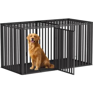 Steel Tube Heavy Large Dog Crate with Mat Base, 48" L x 28" H Dog Crates for Medium Large Dogs, Big Dog Cage, Dog Kennel, Puppy Dog Playpen with Top, Pet Cage, Indoor, Black1