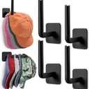 Hat Rack for Wall Organizer (4-Pack), Racks Baseball Caps, Adhesive Hooks Wall, No Drilling Hangers Closet Cowboy Holder Display, Sticky Storage Black