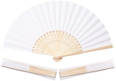 Sepwedd 22 pcs White Paper Hand Fan Bamboo Folding,Handheld Paper Folded for Wedding Party and Home Decoration