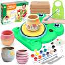 Pottery Wheel for Kids - Complete Pottery Painting Kit Arts and Crafts for Kids Ages 8-12 with 3 Pack Air Dry Clay Art Supplies Toys for Girls Boy Birthday Gift for 6 7 8 9 10 11 12+ (Green)