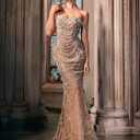 Women's Strapless Champagne Evening Gown Beaded Bodycon Maxi Dress for Prom Party Cocktail Wedding (Brown, XS)
