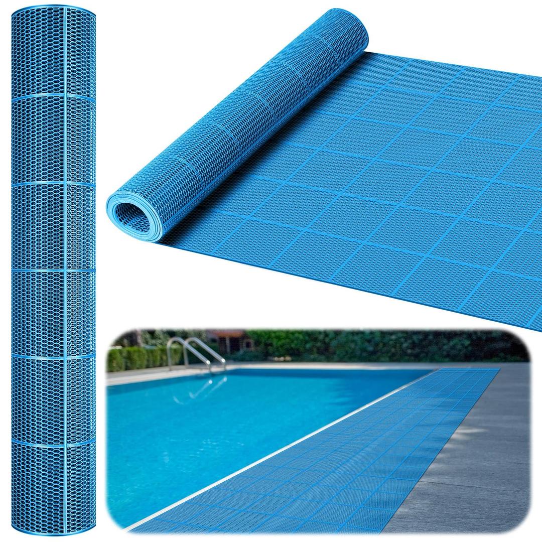Tondiamo Pool Mats Non Slip Drainage Floor Pool Deck Mats,1x 40 Ft,Blue
