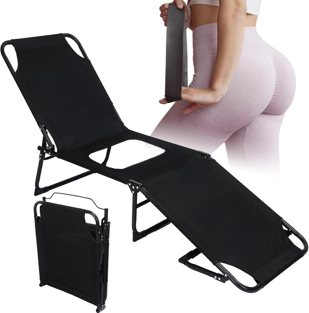 CroBlissful Fodlable BBL Chair with Hole, Adjustable 5-Position Lawn Chair for BBL Chaise Lounge After Surgery Recovery Bed for Patio Garden Poolside Outdoor Yard Beach(Black)