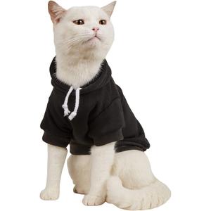 QWINEE Basic Dog Hoodie Sweatshirt Puppy Sweater Warm Cat Costumes Pet Clothes for Chihuahua Puppy Kitten Dogs, Black, Medium