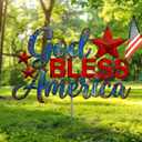 Moxweyeni 4th of July Metal Outdoor Decoration God Bless America Yard Sign 15.7Inch Rustic Patriotic Outdoor Metal Hanging Sign for Independence Day Outside Lawn Decor Garden Patio Walkway