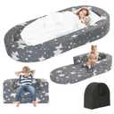 Travel Toddler Bed, 3-in-1 Portable Foldable Toddler Chair,Soft Foam Floor Bed Lounger with Washable Cover,Star