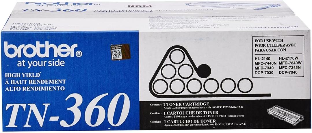 Brother Genuine High Yield Toner Cartridge, Black Toner, Page Yield Up to 2,600 Pages, TN360