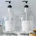 Laundry Detergent Dispenser for Laundry Room - Two Empty One Gallon Glass Jugs, Fabric Softener, Soap Dispenser or Bleach, 128 oz - Black Liquid Pump, Includes 4 Labels