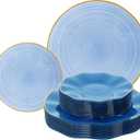 120PCS Blue Plastic Plates with Gold Rim, Heavy Duty Disposable Plates, Elegant and Fancy 60 Dinner and 60 Dessert Plates for Party and Wedding