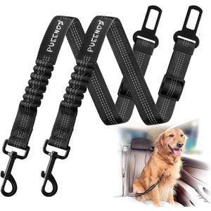 2 Pack Dog Seat Belt Adjustable Dog Car Seatbelts for Vehicle Nylon Pet Safety Seat Belt with Elastic Bungee Buffer Reflective & Durable Car Harness for Dogs