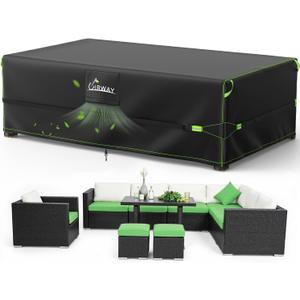 UIRWAY 600D Heavy Duty Outdoor Furniture Covers-Upgraded 5 Layer Tough Oxford fabric Waterproof Patio Table Cover for Table and Chairs with Triple-Layer Windproof Design Fits 128"L × 83"W × 28"H