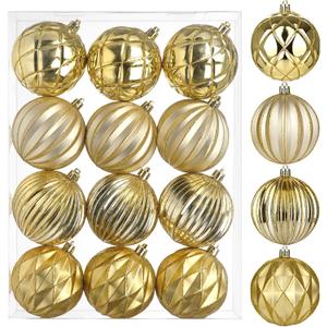 Christmas Ball Ornaments 3.14" Gold Christmas Ornaments Big Shatterproof Xmas Tree Ornaments Hanging Balls Bulb Ornament for Wedding Holiday Halloween New Year Party Indoor Outdoor Decorations 12Pcs