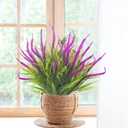 Grunyia 10 Bundles Artificial Plants Outdoor Fake Grass with Flowers UV Resistant Greenery Garden Porch Window Box Decorating (Magenta)