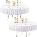2 Pack White Round Table Cloths 72 inch, Spandex Round Tablecloth Stretchy Fitted 6FT Table Covers with Pleated Skirt for Wedding Birthday Party Dining Banquet