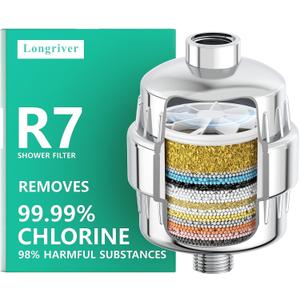 R7 Shower Filter High Put Shower Water Filter for Hard Water 99.99% Remove Chlorine, Heavy Metals, Shower Water Softener, Improve your skin and hair, Bathroom Fixture Hardware Parts, Chrome