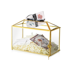 12.6" x 6" x 9" Wedding Card Box with Slot and Lock, Glass Card Holder for Party Reception, Centerpiece, Home Decorative, Gold (Glass Box Only) Slot Length 7.3 Inche