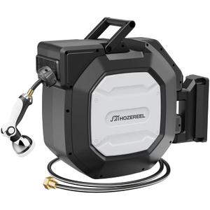 1/2" x 100 FT Heavy Duty Retractable Garden Hose Reel Black
Garden Hose Reel 180"Swivel Wall Mount, UV Resistant, Slow Self RetractSystem, Upgraded Any Length Lock, 10 Pattern Nozzle