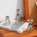 Lysenn Glass Candle Stick Holder Set of 3  Premium Taper Candle Holders for Romantic Ambiance - Candle Sticks Holder Decor for Special Occasions - Green
