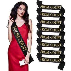 Lyrow 8 Pcs Graduation Prom Sashes, Grad Satin Sashes with Gold Print, School Dance Graduation Party Accessories for Prom King and Queen(Black,Court)