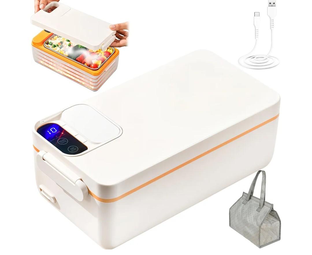 Rechargeable Electric Heated Lunch Box - Cordless Battery Powered Portable Food Timer Heater Keep Hot Meal - Self Reheating Soup Heat Warming Container Heating Warmer for Men Women Adults Car Vehicle