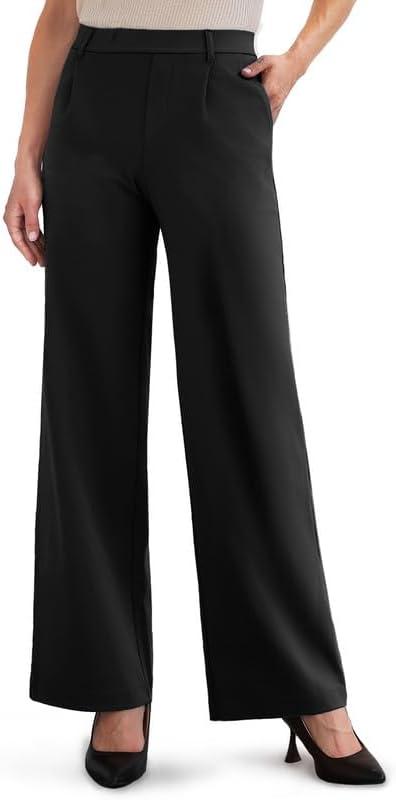ESOFT Womens Dress Pants 27"/29"/31 Business Work Pants Wide Leg Pull On High Waisted Casual Stretchy Trousers Pockets (X-Small, Black)