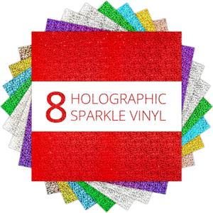 HTVRONT Holographic Permanent Vinyl - 8 Pack 12''x12'' Sparkle Glitter Permanent Adhesive Vinyl Sheets Compatible with Cricut Cutting Machine Holographic Glitter Sheets for Craft Projects Decor Crafts