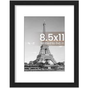 upsimples 8.5 By 11 Picture Frame, Display Pictures 6x8 with Mat or 8.5 x 11 Without, Wall Hanging Photo Frames, Black, 1 Pack