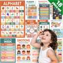Toddler Learning Posters -18 Boho Educational Posters for Toddlers 1-5 - Laminated ABC, Numbers, Colors & Shapes Charts for Preschool & Kindergarten - Homeschool Classroom Decor (11x17" Standard Size)