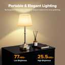 2 Pack Cordless Table Lamp, Rechargeable Desk Lamp with Fabric Shade, Battery Operated Lamp 3 Color Stepless Dimming, Small Touch Bedside Lamp Home Decor for Dining, Counter (Brushed Sliver)
