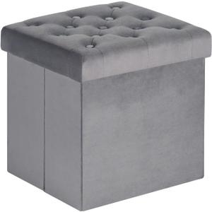 B FSOBEIIALEO Storage Ottoman Cube, Velvet Tufted Folding Ottomans with Lid, Footstool Rest Padded Seat for Bedroom (Grey, Medium)
