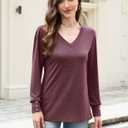 Misakia Women's Long Sleeve Shirts Dressy Casual Cute V Neck Loose Fit Summer Tops Buttons Flowy Tunic Soft Fall Winter Tops 2025 Shirts Business Outfits Ladies Tops C-wine Red (Red, L)