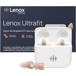 Lenox UltraFit OTC Hearing Aids for Seniors – Rechargeable, Nearly Invisible, Noise Reduction, Comfortable InEar Fit, EasytoUse, Left & Right Pair with Charging Case