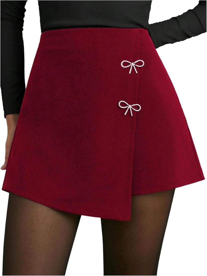 GORGLITTER Women's Asymmetrical Wrap Mini Skort Skirts Y2K Sparkle Shorts Summer Rave Party Concert Festival Skorts (XS)