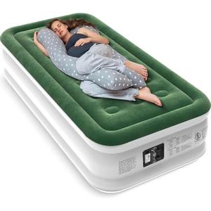 Zearna Air Mattress with Built in Pump - Upgraded Twin Blow Up Mattress, 2 Mins Quick Self Inflatable with Double Air Chamber,18"/550lbs Max, Strong Support, for Camping,Home,Guests,Portable Travel (Green)