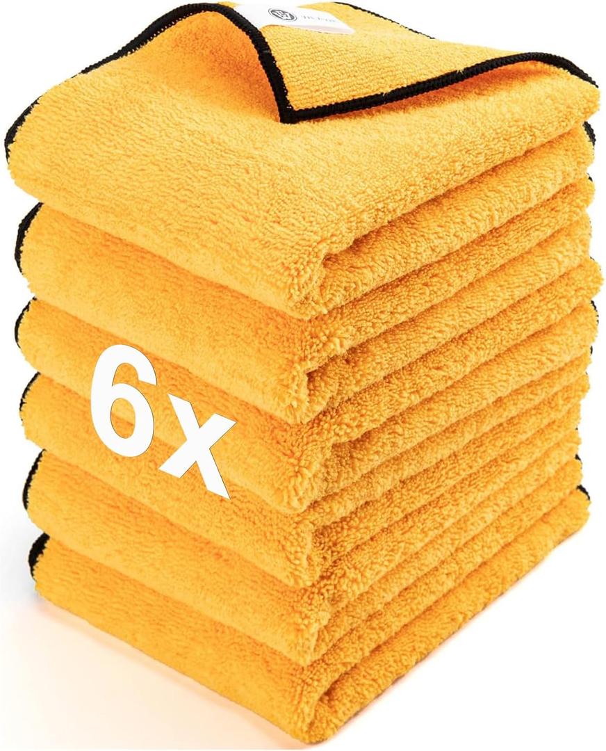 Microfiber Towels for Cars - 6 Pack (23.6" x 15.7") 450-GSM, High & Short Pile Micro Fiber Cleaning Cloth for Car Washing Drying & Auto Detailing, Strong Water Absorption Lint Free & Non-Streak (Gold)