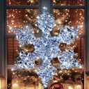 Nuanchu 25 Inches Metal LED Snowflake Lights Large Christmas Battery Operated Lights Outdoor Decor Lighted Hanging Ornament Set Hanging Ornament for Window Indoor Yard Winter Home Decor(1 Pcs)
