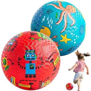 U&C Planet Playground Balls for Toddlers 1-3, 2 Pack 6 inch 8.5 inch Kickball for Kids Outdoor Indoor, Catoon Rubber Balls with Pump, Child Gift for Boys Girls 1-3 3-5 5-10
