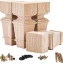 La Vane 7 inch / 18cm Wooden Furniture Legs, Set of 4 Carved Geometry Solid Wood Unfinished Replacement Bun Feet with Mounting Plate & Screws for Sofa Cabinet Couch Table TV Stand