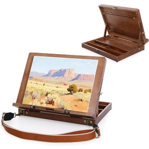 A3 Tabletop Easel for Painting with Page Clips and Strap, Desktop Art Easel, Adjustable from 0° to 90, Indoor Outdoor, Wooden Drawing Board for Sketching, Book, Diamond Art for Students, Beginner