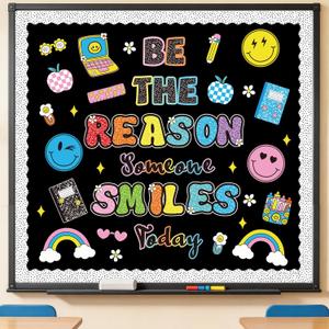 3 x Composition Notebook Classroom Decor, Be The Reason Someone Smiles Today Bulletin Board with Happy Face Apple Rainbow Composition Book Cutouts for Posters Back to School Wall Door Chalkboard Supplies